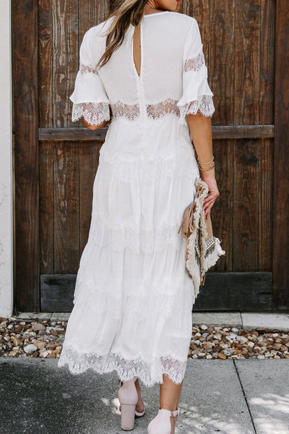Lace V Neck Cake Skirt Dresses(3 Colors)