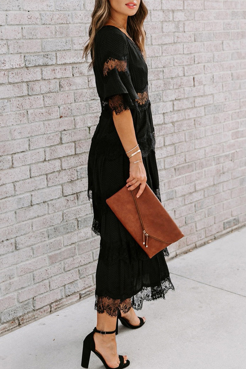 Lace V Neck Cake Skirt Dresses(3 Colors)