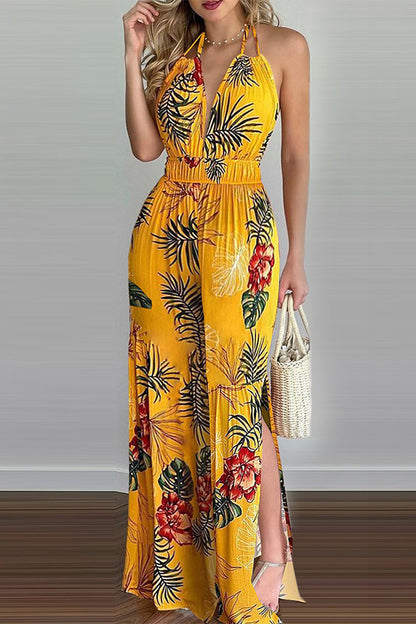 Simplicity Print Spaghetti Strap Loose Jumpsuits(6 Colors)