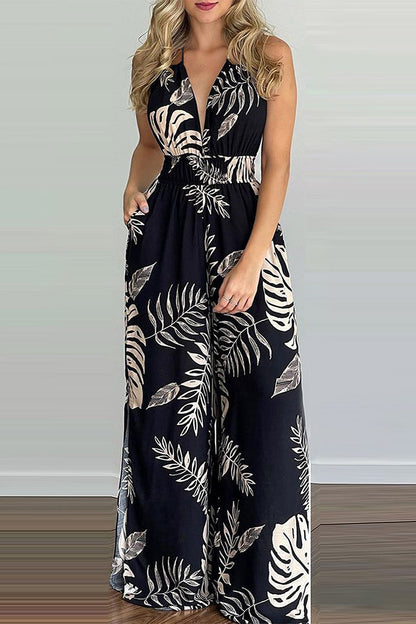 Simplicity Print Spaghetti Strap Loose Jumpsuits(6 Colors)