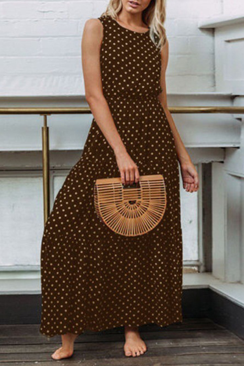 Dot Patchwork O Neck Waist Skirt Dresses(4 Colors)