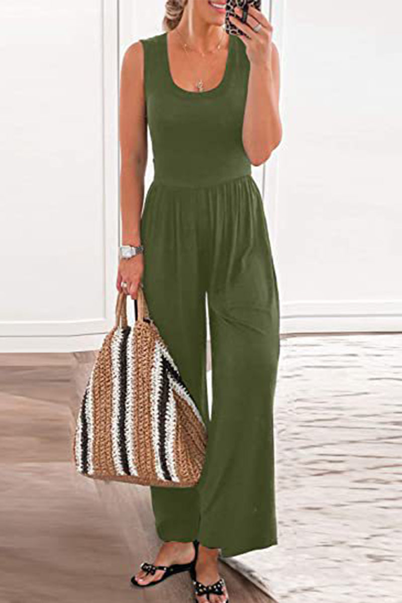 Simplicity Color O Neck Loose Jumpsuits(5 Colors)