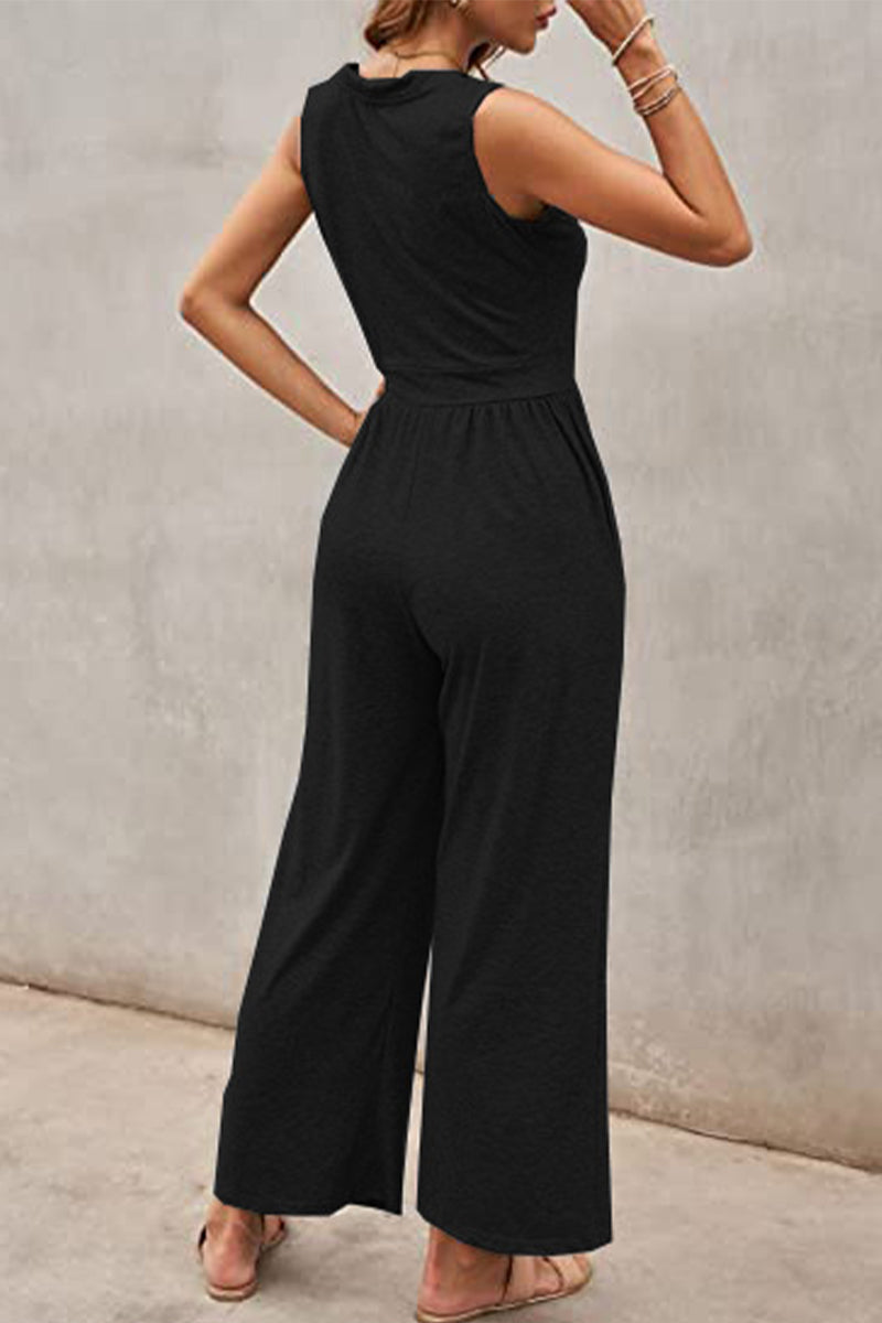 Simplicity Color O Neck Loose Jumpsuits(5 Colors)