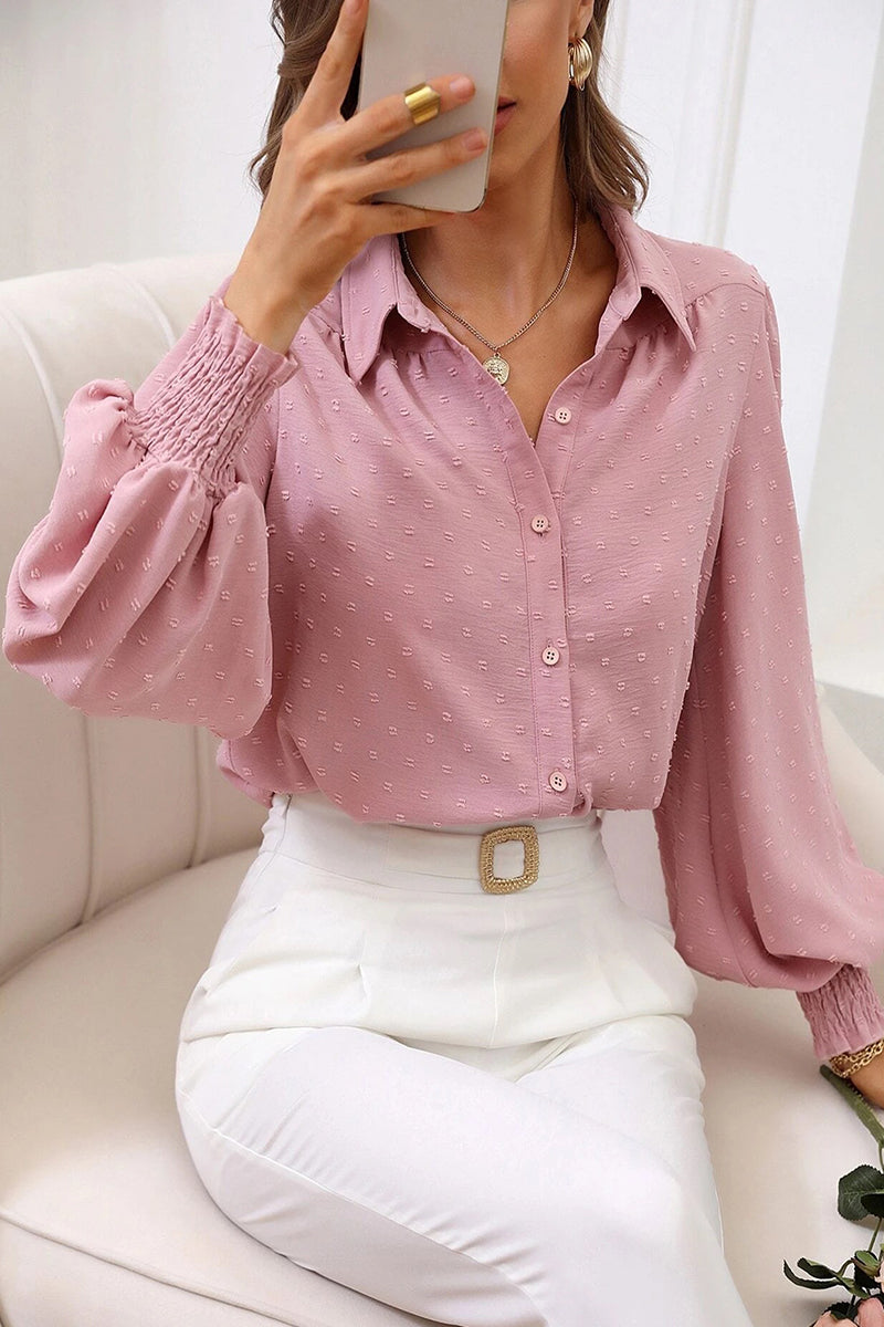 Work Simplicity Buttons Color Turndown Collar Blouses(4 Colors)