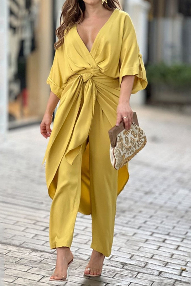 Frenulum V Neck Regular Jumpsuits(5 Colors)