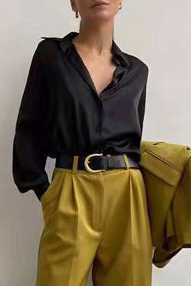 Celebrities Make Old Buckle Color Turndown Collar Blouses(4 Colors)