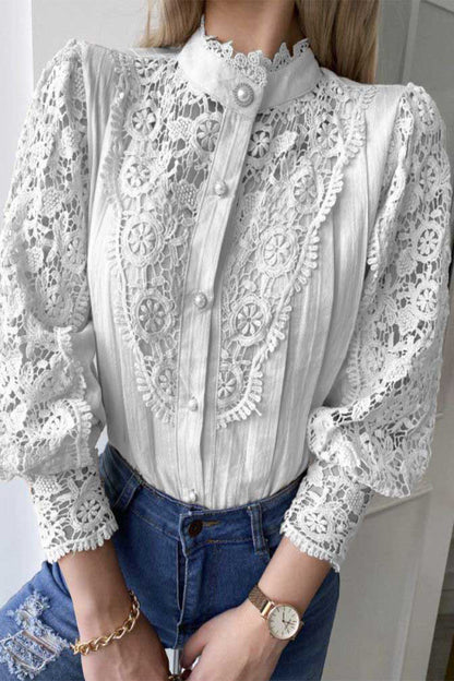 Lace Mandarin Collar Blouses(3 Colors)