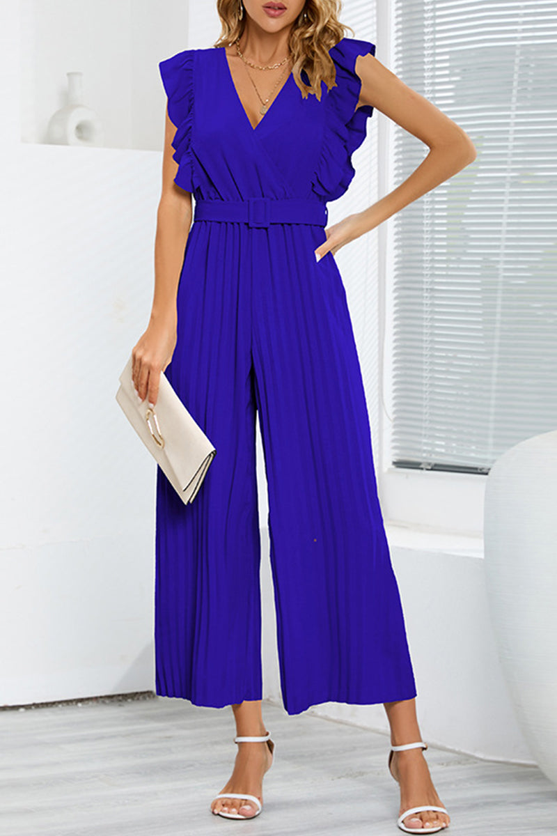 Simplicity With Belt V Neck Regular Jumpsuits