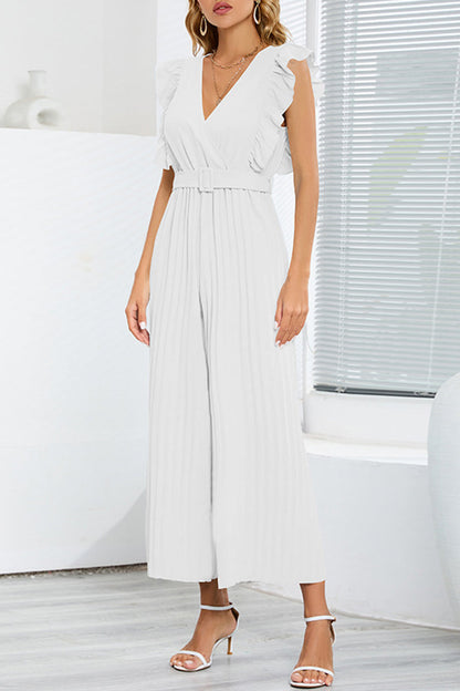 Simplicity With Belt V Neck Regular Jumpsuits