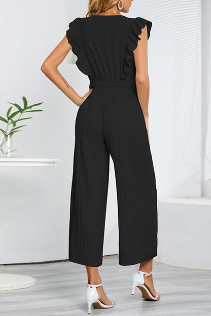 Simplicity With Belt V Neck Regular Jumpsuits