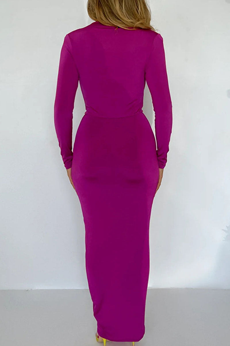 Patchwork Slit Fold Asymmetrical V Neck One Step Skirt Dresses