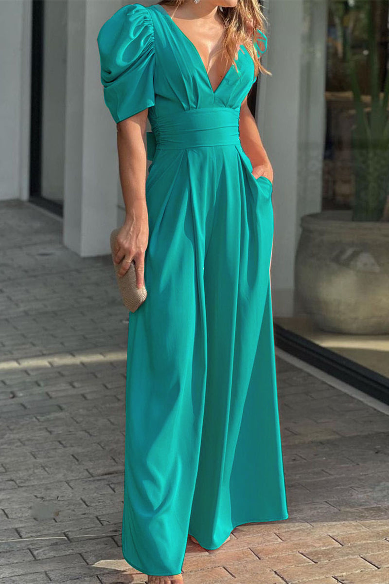 Simplicity Color V Neck Loose Jumpsuits(5 Colors)