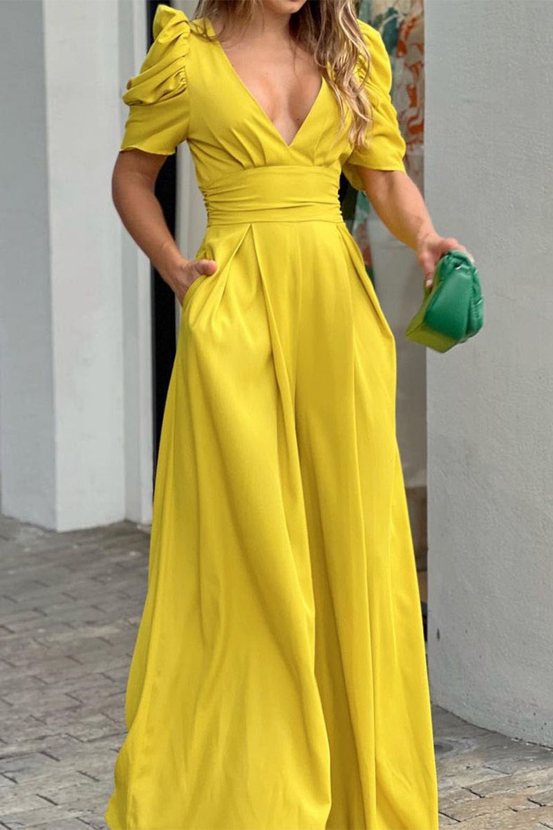 Simplicity Color V Neck Loose Jumpsuits(5 Colors)