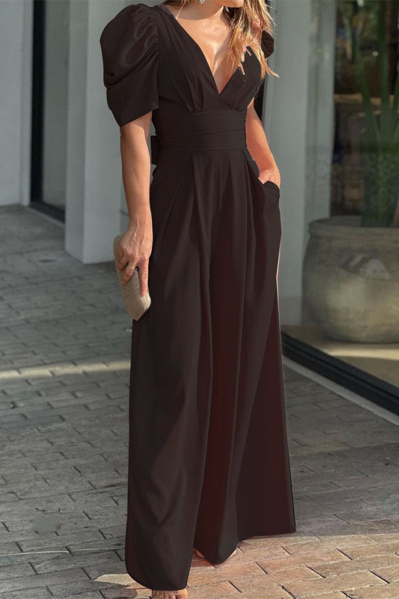 Simplicity Color V Neck Loose Jumpsuits(5 Colors)