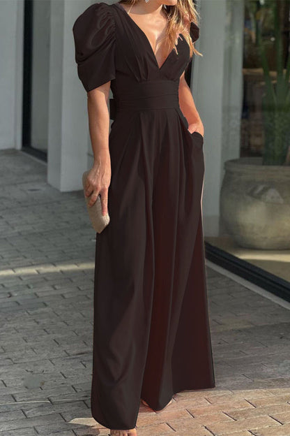 Simplicity Color V Neck Loose Jumpsuits(5 Colors)