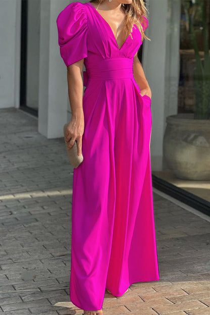Simplicity Color V Neck Loose Jumpsuits(5 Colors)