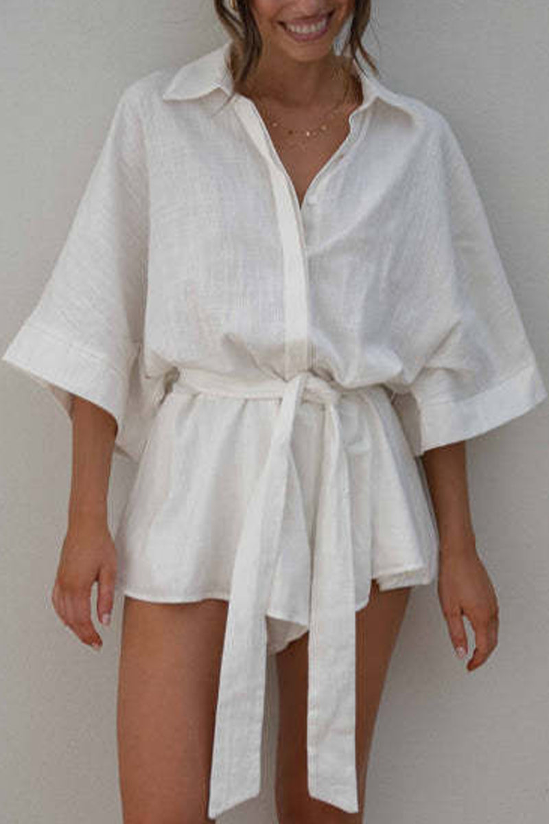 Simplicity Frenulum Turndown Collar Loose Jumpsuits