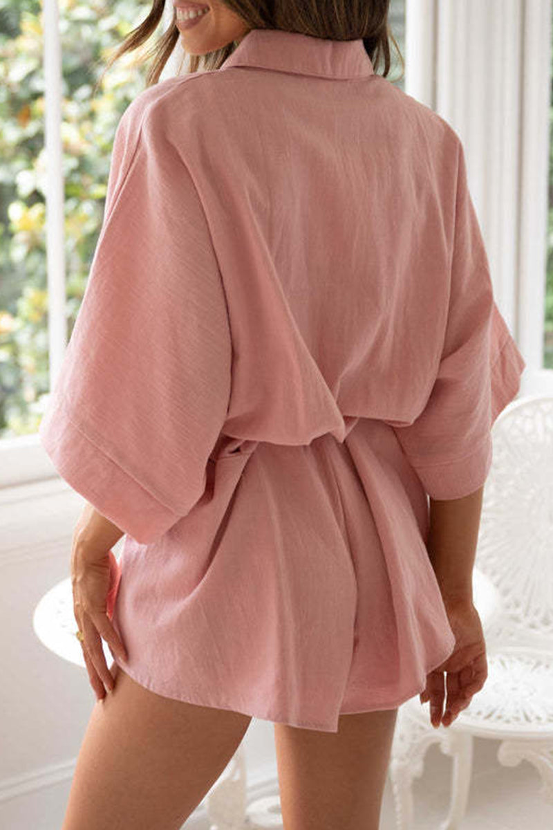 Simplicity Frenulum Turndown Collar Loose Jumpsuits