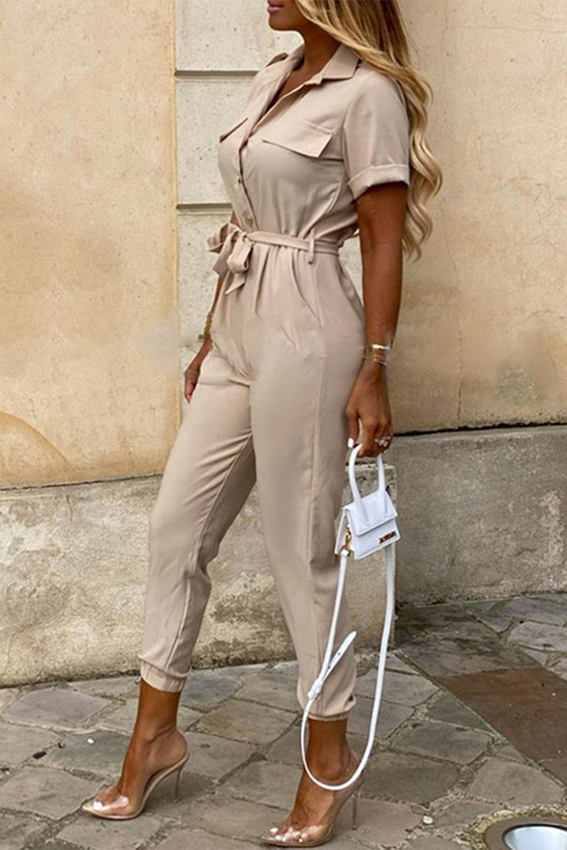 Daily Frenulum With Belt Turndown Collar Regular Jumpsuits