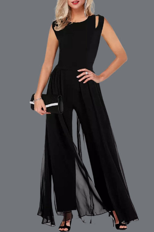 Patchwork O Neck Regular Jumpsuits