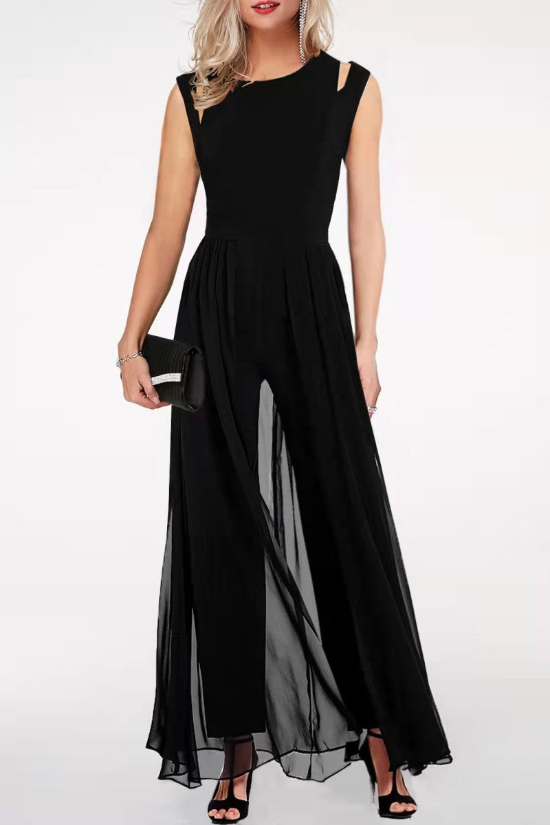 Patchwork O Neck Regular Jumpsuits