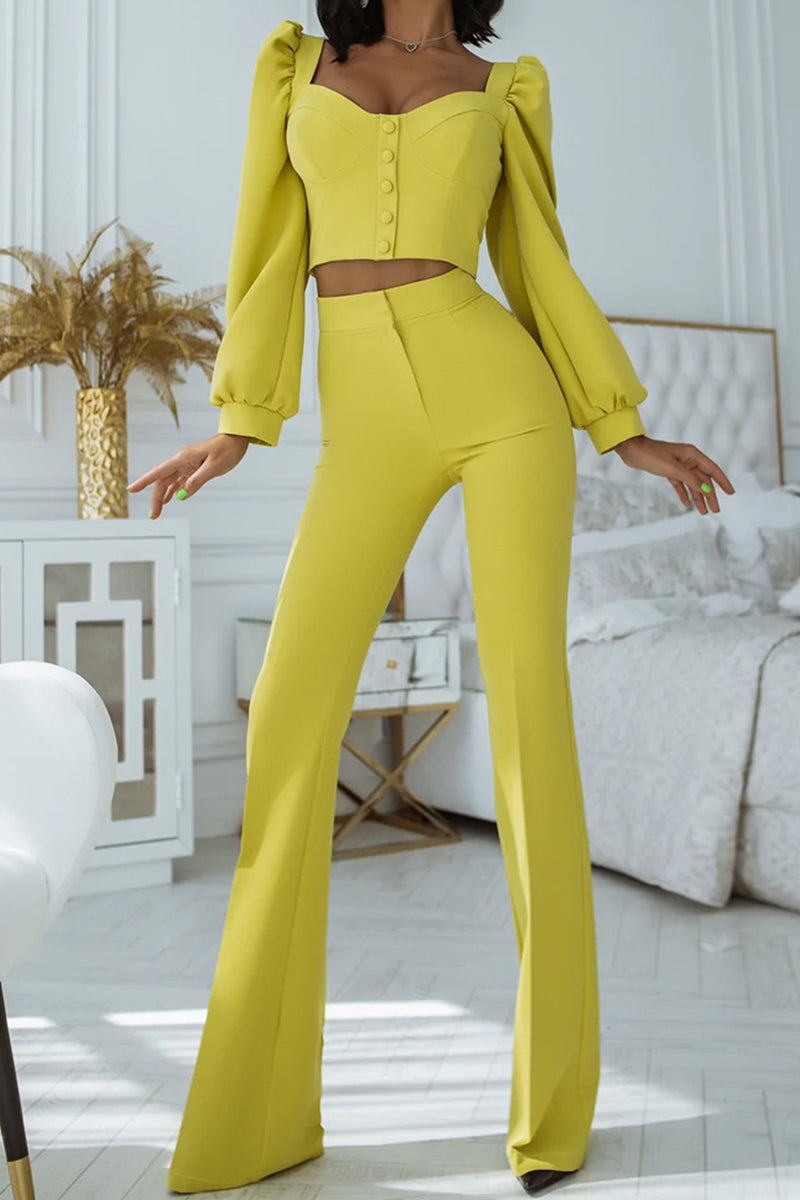 Work Buckle Square Collar Long Sleeve Two Pieces