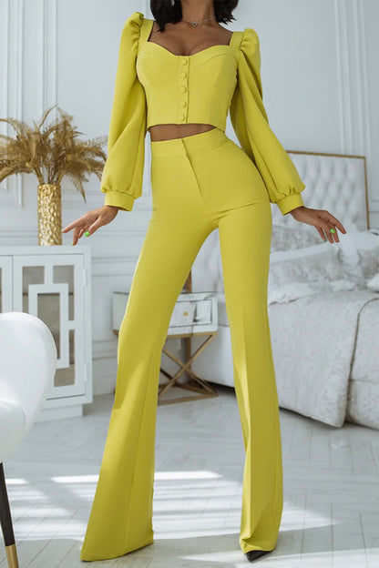 Work Buckle Square Collar Long Sleeve Two Pieces
