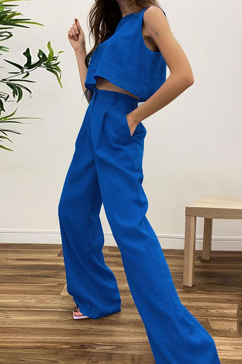 Patchwork O Neck Sleeveless Two Pieces