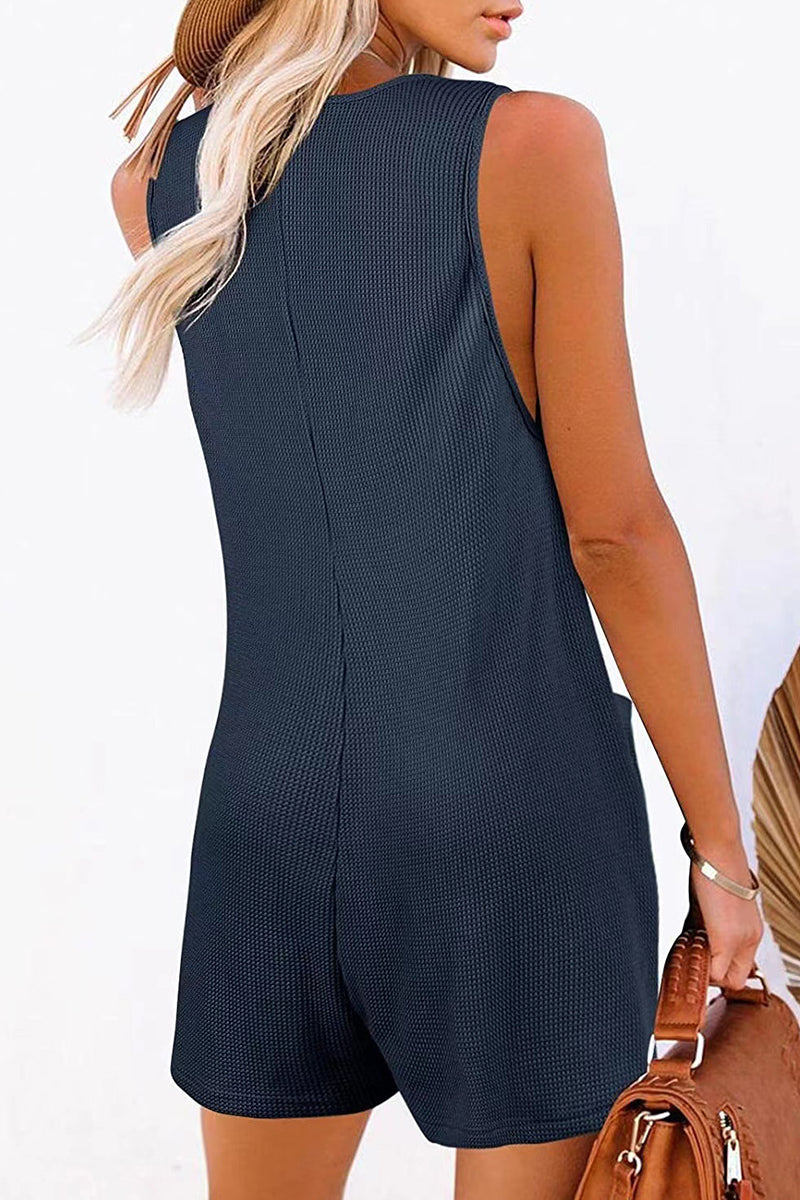 Street Pocket Buttons V Neck Loose Jumpsuits(6 Colors)