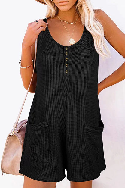 Street Pocket Buttons V Neck Loose Jumpsuits(6 Colors)