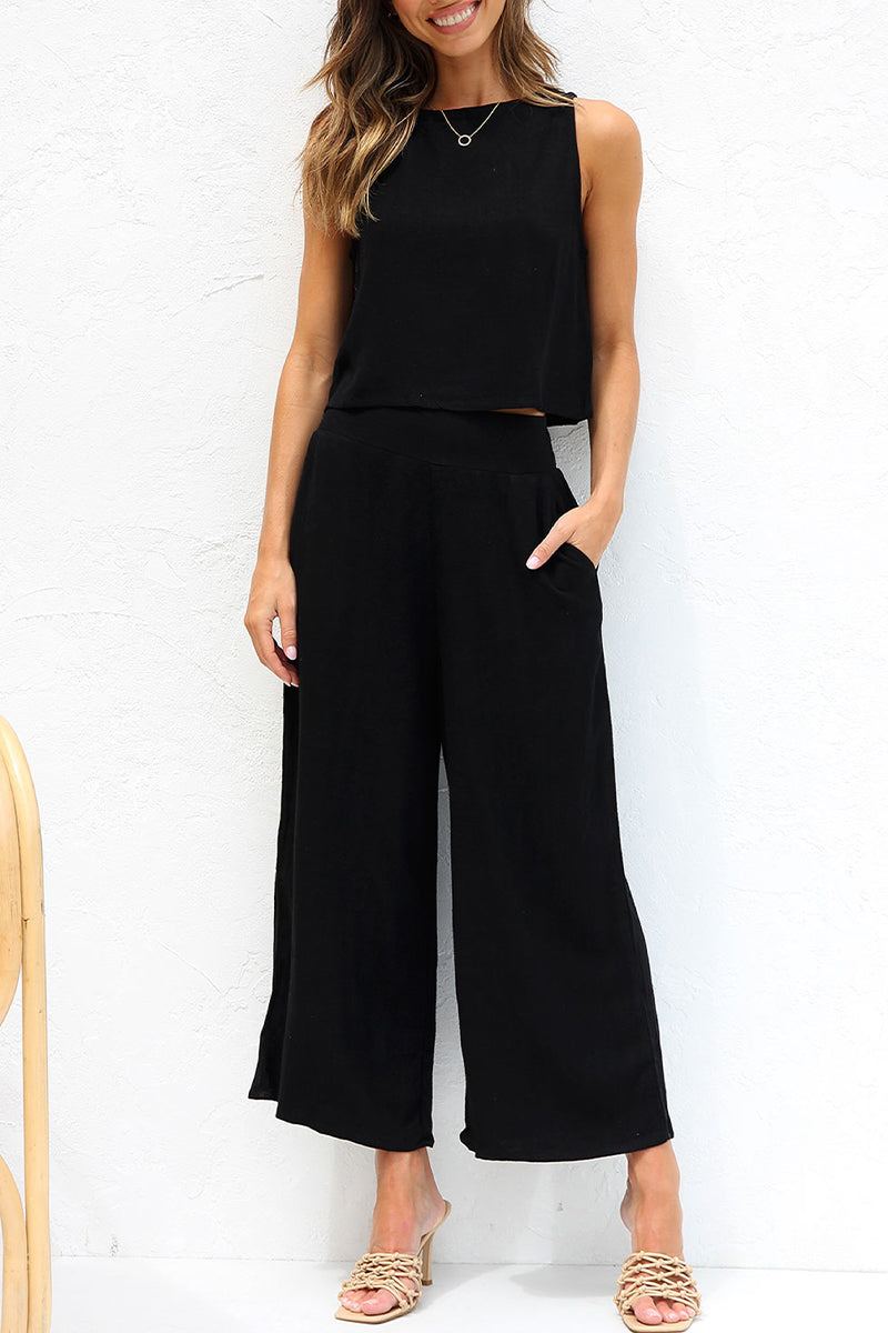 Street Buckle O Neck Sleeveless Two Pieces