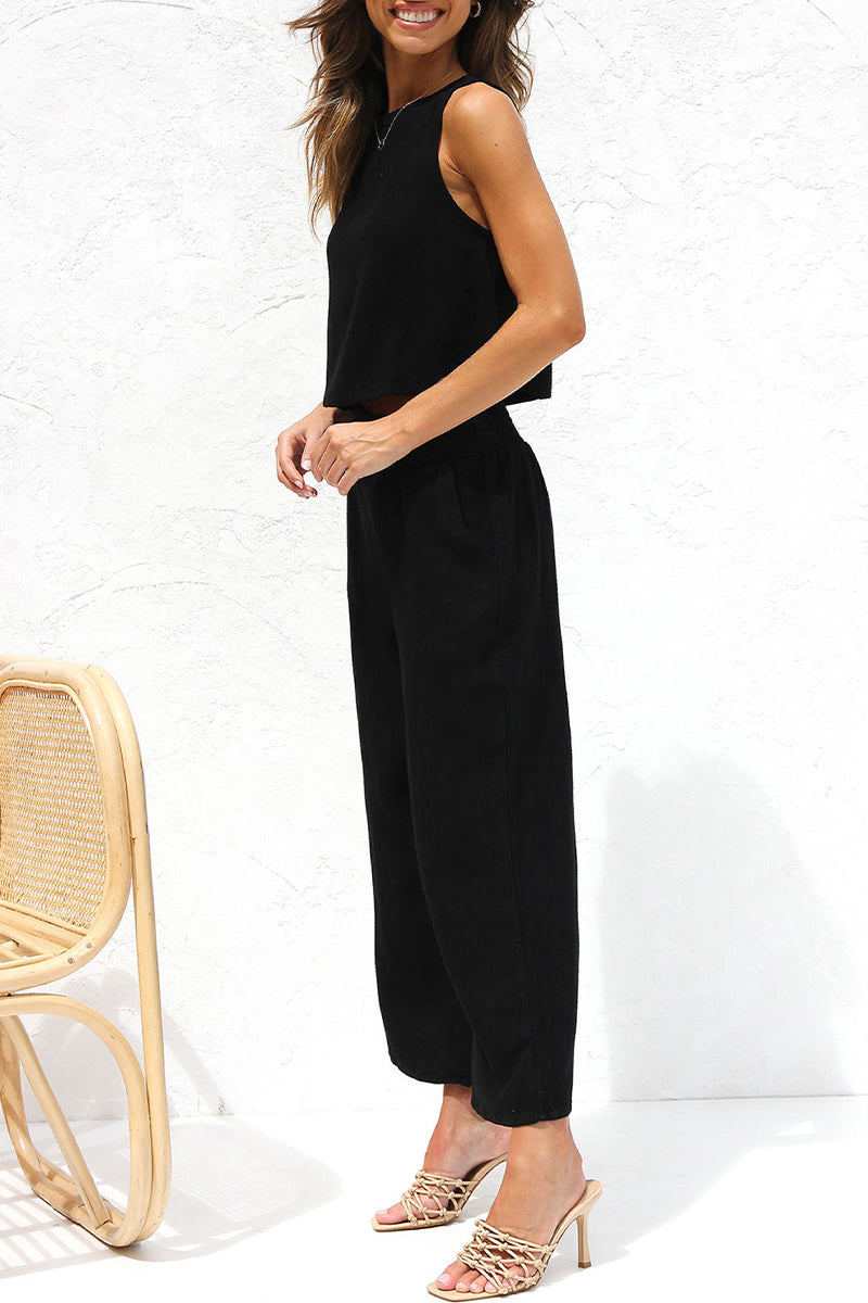 Street Buckle O Neck Sleeveless Two Pieces