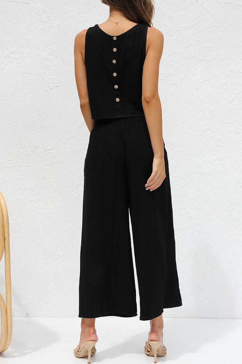 Street Buckle O Neck Sleeveless Two Pieces