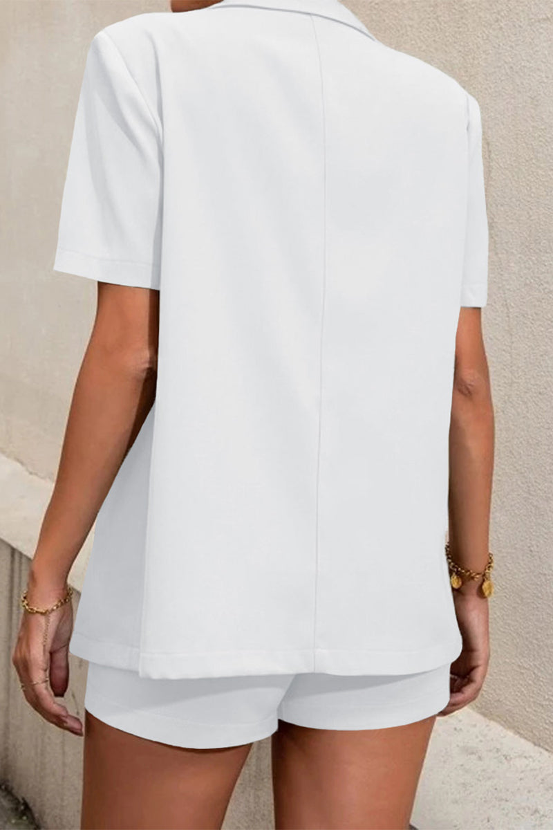 Work Buttons Turn-back Collar Short Sleeve Two Pieces