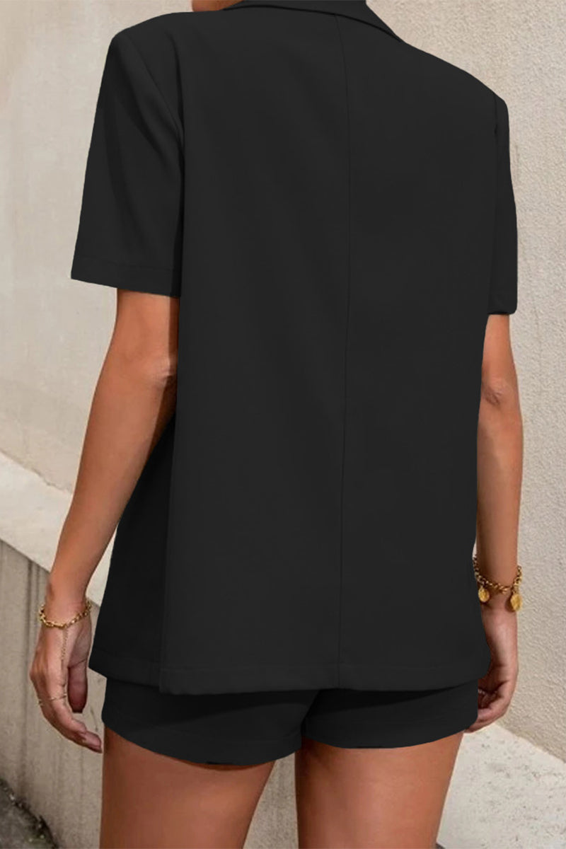 Work Buttons Turn-back Collar Short Sleeve Two Pieces