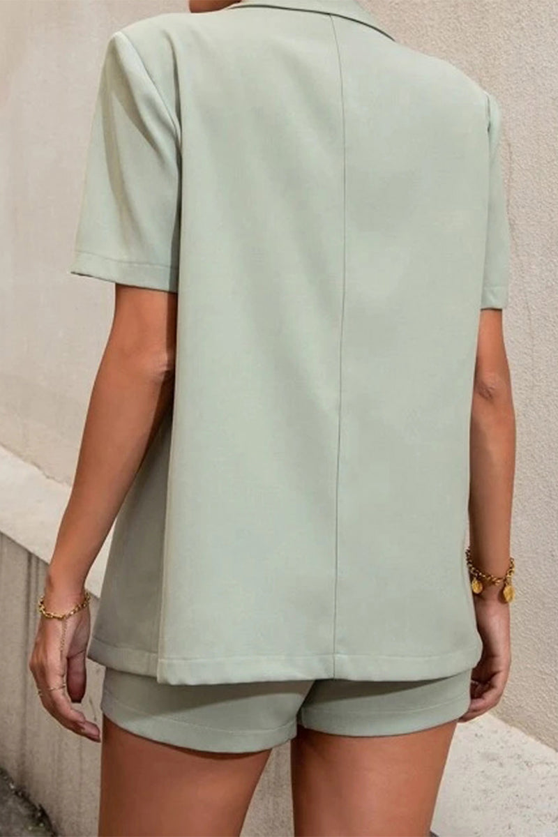 Work Buttons Turn-back Collar Short Sleeve Two Pieces