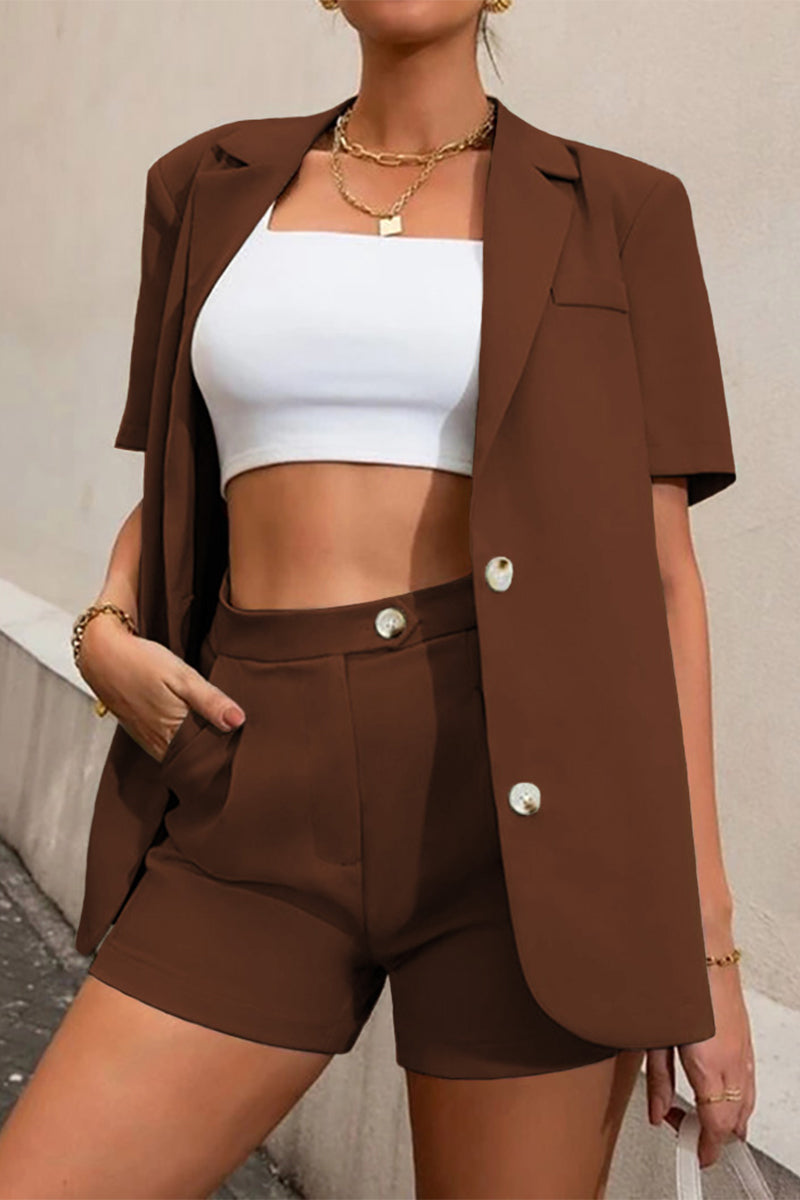 Work Buttons Turn-back Collar Short Sleeve Two Pieces