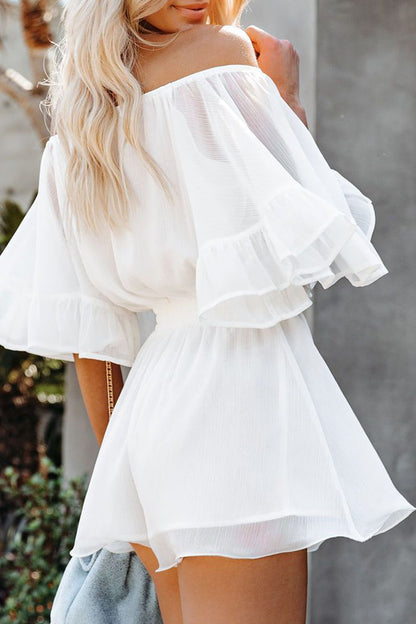 Daily Patchwork Flounce Off the Shoulder Loose Rompers