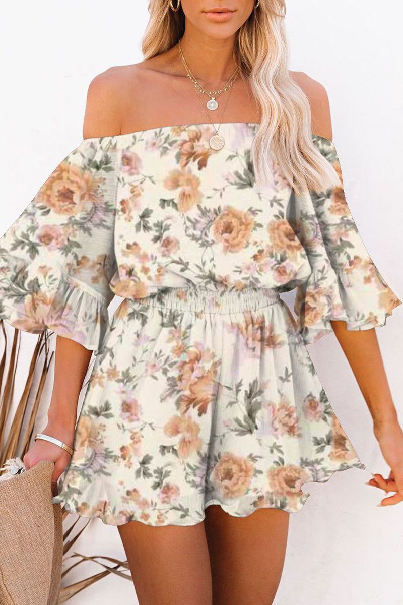 Simplicity Print Patchwork Off the Shoulder Loose Jumpsuits(5 Colors)