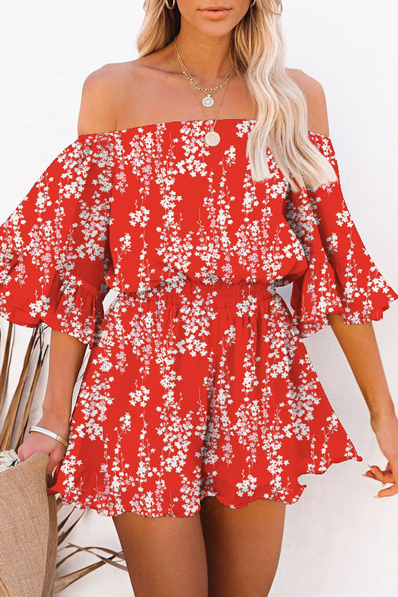 Simplicity Print Patchwork Off the Shoulder Loose Jumpsuits(5 Colors)
