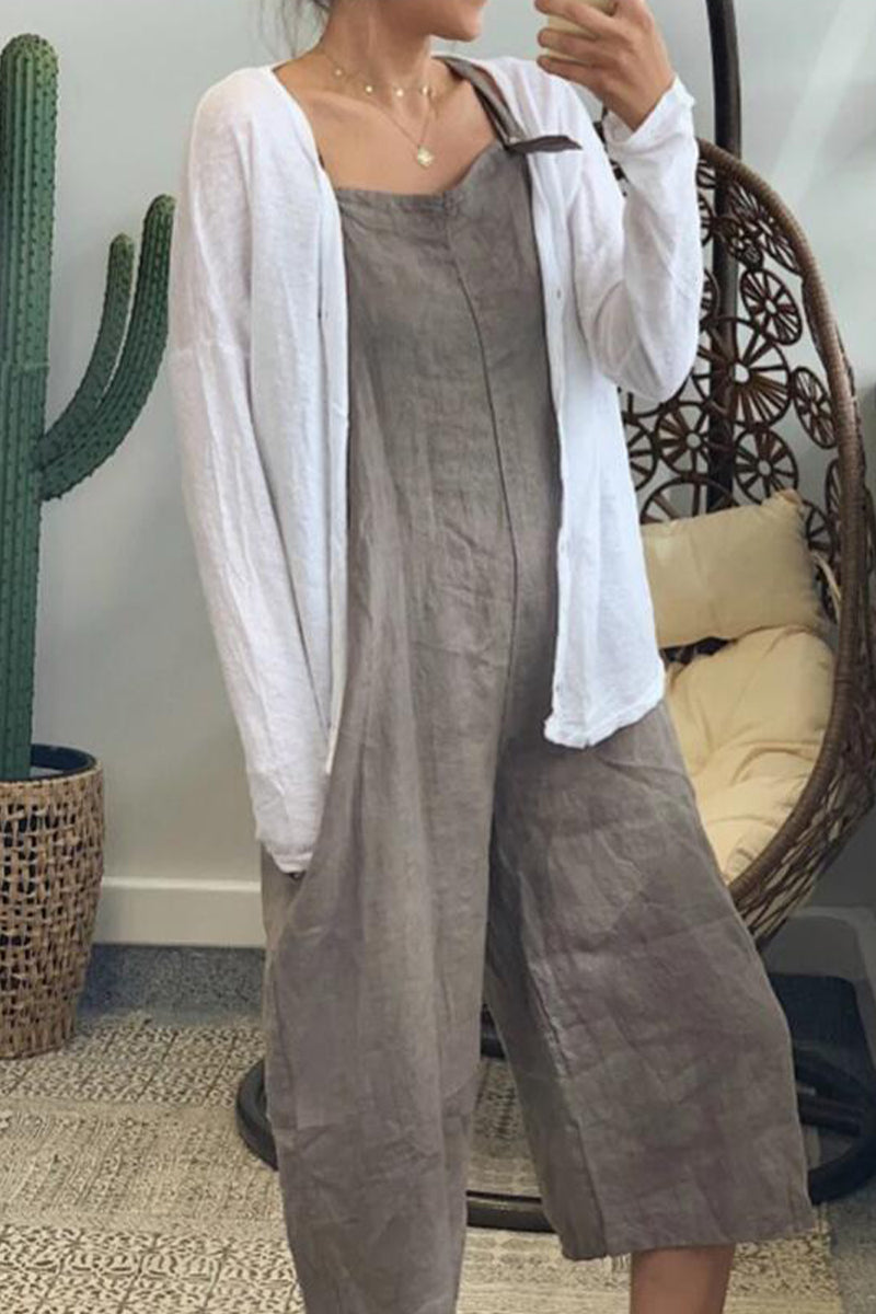 Simplicity Patchwork Square Collar Loose Jumpsuits(6 Colors)