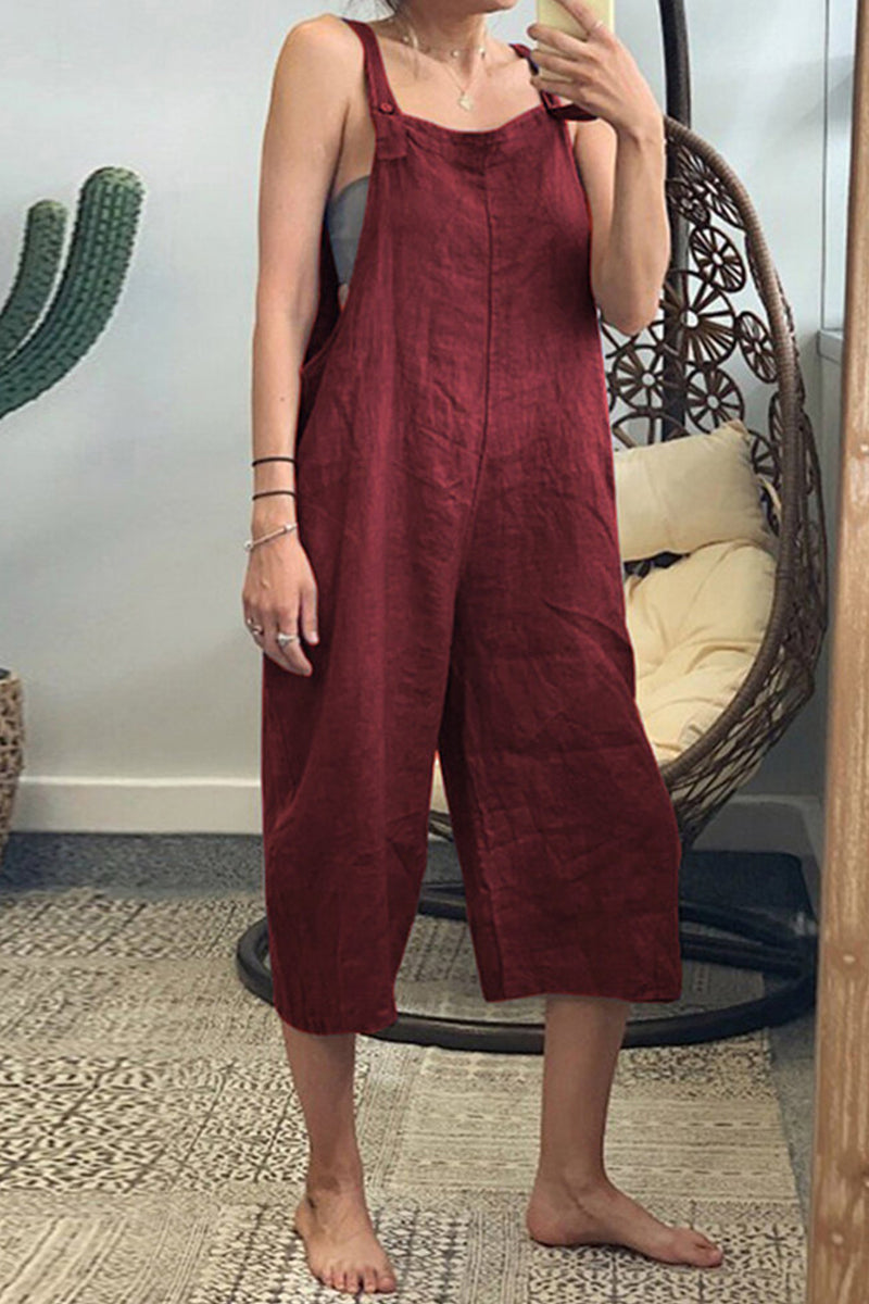 Simplicity Patchwork Square Collar Loose Jumpsuits(6 Colors)