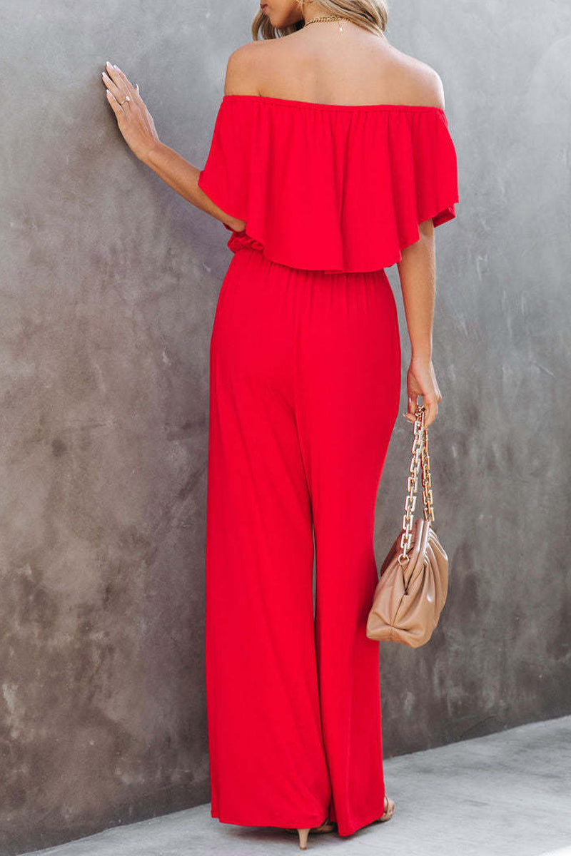 Daily Color Off the Shoulder Regular Jumpsuits(4 Colors)