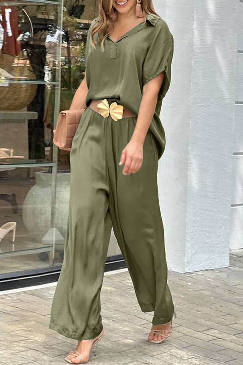 Simplicity Without Belt V Neck Short Sleeve Two Pieces