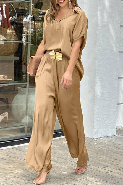 Simplicity Without Belt V Neck Short Sleeve Two Pieces