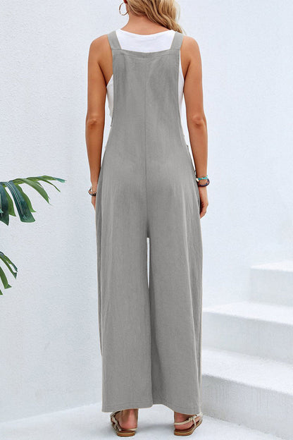 Vacation Buttons Square Collar Loose Jumpsuits(10 Colors)