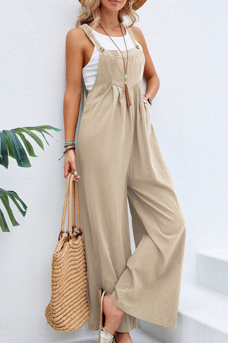 Vacation Buttons Square Collar Loose Jumpsuits(10 Colors)