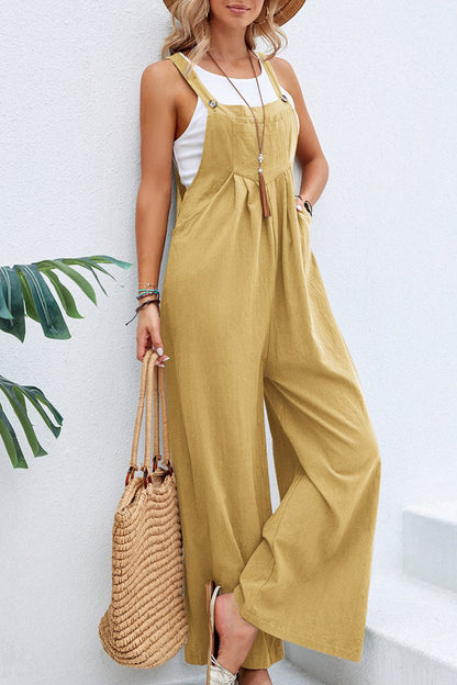 Vacation Buttons Square Collar Loose Jumpsuits(10 Colors)