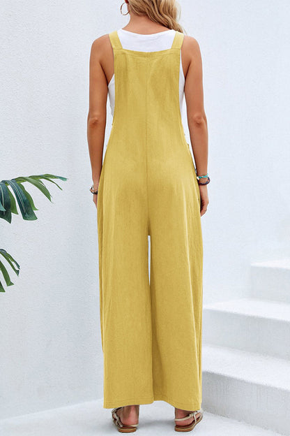 Vacation Buttons Square Collar Loose Jumpsuits(10 Colors)