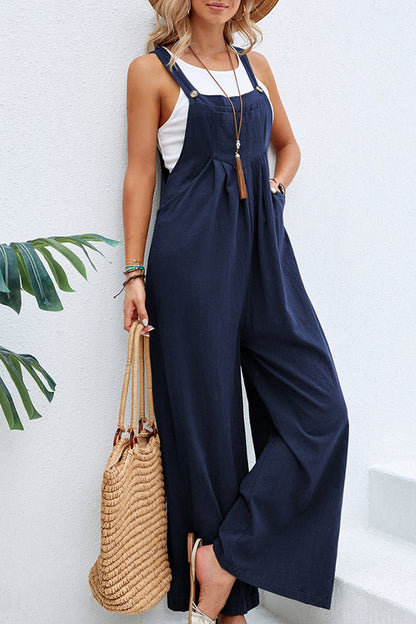 Vacation Buttons Square Collar Loose Jumpsuits(10 Colors)